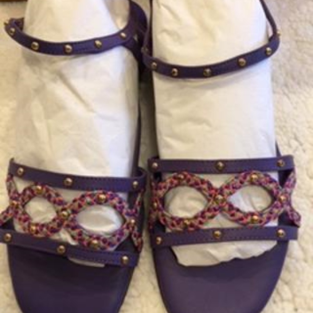 NIB ERIC JAVITS GIPSY BRD/VIOL SANDALS SIZE 8M